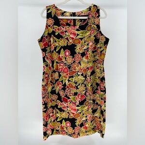 Vintage 90s Lightweight Black Floral Print Sleeveless Dress, Women's 16